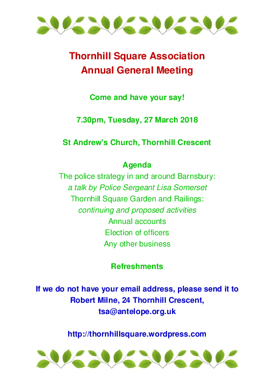 Thornhill Square General Meeting March 2018
